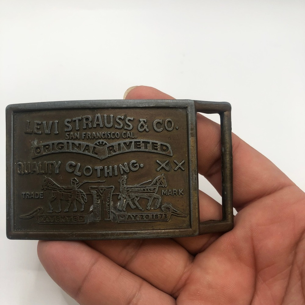 Vintage Levi Strauss & Co Two Horse Logo Belt Buckle Brass Tone Metal
